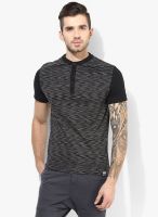 Incult Black Printed Henley T-Shirt