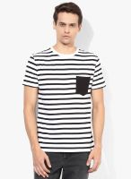 Incult White And Black Stripe Crew T-Shirt With Pocket