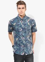 Jack & Jones Blue Printed Slim Fit Casual Shirt