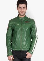 Justanned Solid Green Leather Jacket