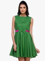 Kaaryah Green Colored Solid Skater Dress