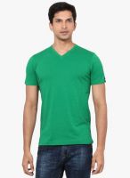 La Seven Green Solid V Neck T-Shirt