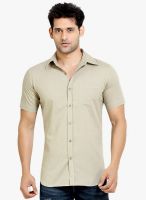 London Bee Beige Solid Slim Fit Casual Shirt