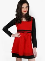 Magnetic Designs Red Colored Solid Skater Dress