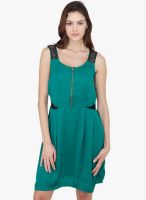 Mayra Green Colored Embroidered Skater Dress