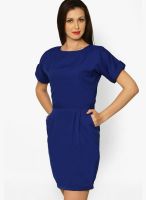 Miss Chase Blue Colored Solid Shift Dress