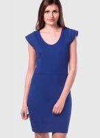 Miss Chase Cobalt Blue Colored Solid Bodycon Dress