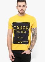 Monteil & Munero Yellow Printed Round Neck T-Shirts