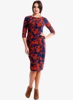 Nun Blue Colored Printed Bodycon Dress