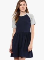 Only Navy Blue Colored Solid Skater Dress