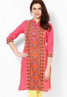 Rain & Rainbow Cotton Pink Straight Kurta