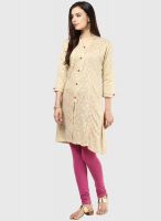 Span Beige Printed Kurtis