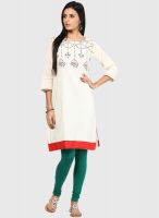 Span Off White Printed Kurtis