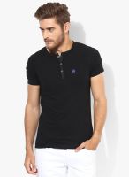 Spykar Black Solid Henley T-Shirt