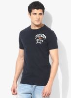 Superdry Navy Blue Solid Round Neck T-Shirts