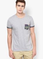 United Colors of Benetton Grey Melange Solid Round Neck T-Shirts
