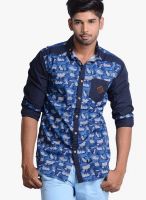 Vintage Blue Printed Slim Fit Casual Shirt