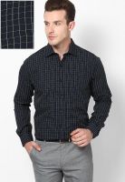 Wills Lifestyle Navy Blue Checks Formal Shirt