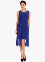 109F Blue Solid Asymmetric Dress