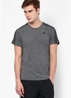 Adidas Dark Grey Solid Round Neck T-Shirts