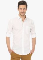 Basics White Solid Slim Fit Casual Shirt