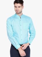 Black Coffee Aqua Blue Slim Fit Formal Shirt