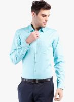 Black Coffee Aqua Blue Solid Slim Fit Formal Shirt