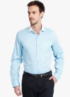 Black Coffee Aqua Blue Solid Slim Fit Formal Shirt