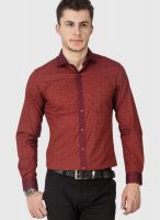 Black Coffee Red Printed Slim Fit Formal Shirt