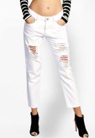 Boohoo Sara Ripped Boyfriend White Jeans