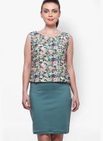 Color Cocktail Green Colored Printed Shift Dress