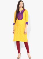 Divina Yellow Printed Jaquard Kurti