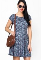 Faballey Blue Colored Printed Skater Dress