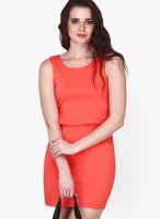 Faballey Orange Colored Solid Bodycon Dress