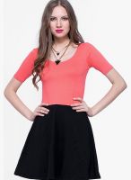 Faballey Pink Colored Solid Skater Dress