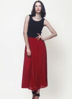 Faballey Red Colored Solid Maxi Dress