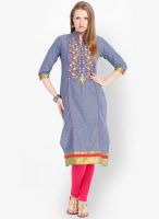 Folklore Navy Blue Embroidered Kurta