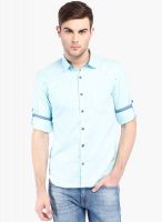 Highlander Aqua Blue Solid Slim Fit Casual Shirt