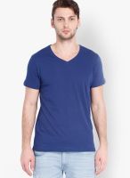 Highlander Blue Solid V Neck T-Shirts