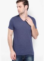 Highlander Navy Blue Solid V Neck T-Shirts