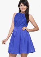 ITI Blue Colored Solid Skater Dress