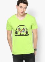 Incult Printed Green V Neck T Shirt
