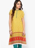 Karigari Mustard Yellow Printed Kurtis