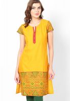 Karigari Yellow Printed Kurtis