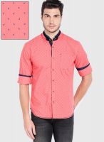 Locomotive Peach Printed Slim Fit Casual Shirt