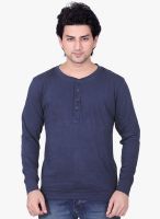 Lucfashion Navy Blue Solid Henley T-Shirt