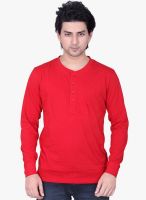 Lucfashion Red Solid Henley T-Shirt