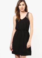 Only Black Colored Solid Skater Dress