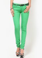 Only Full Length Light Green Cotton jeans With Belt