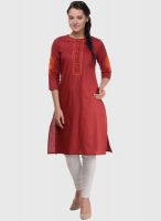 Pehraan Red Embroidered Kurtis